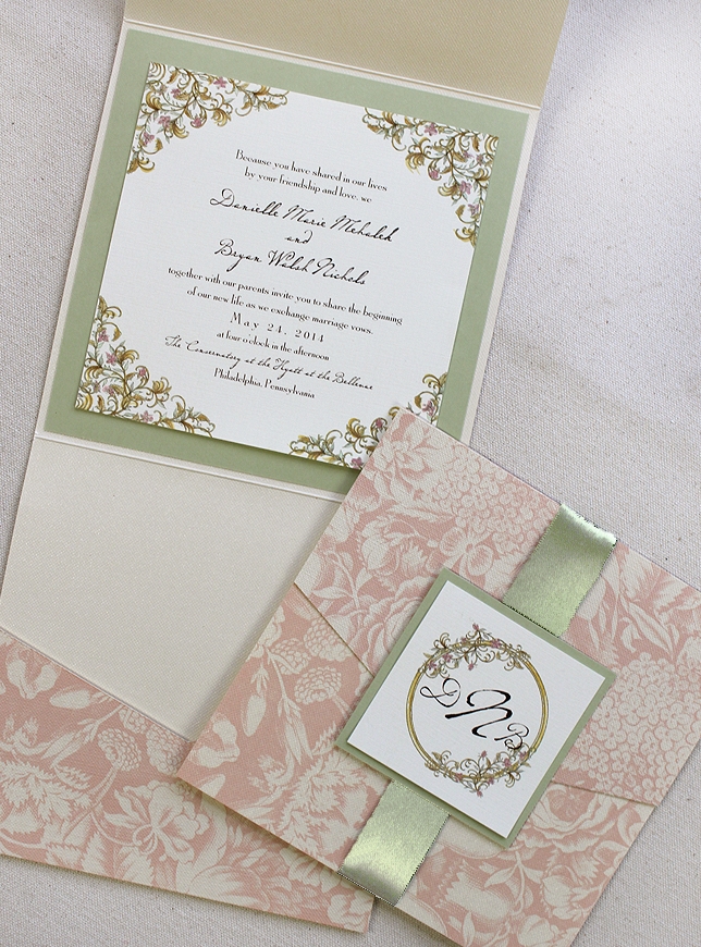 Wedding invitations pink and green