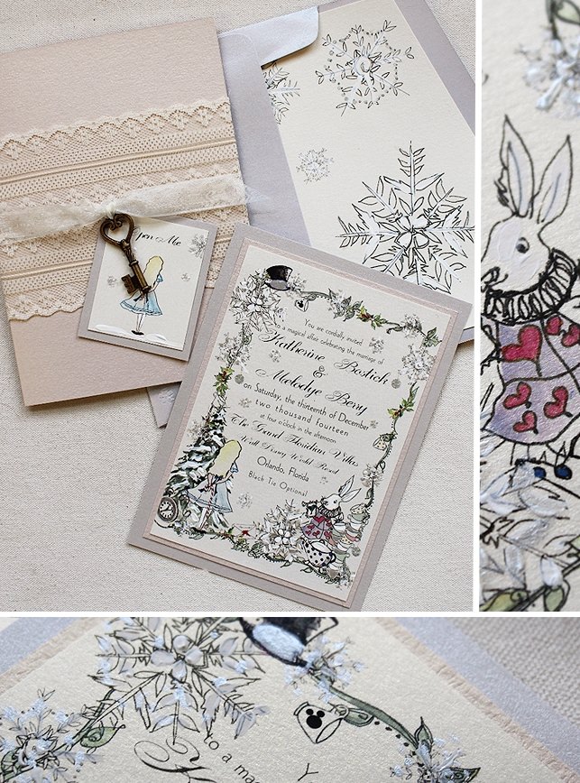 Katey B. - Winter Alice in Wonderland Wedding InvitationsMomental Designs