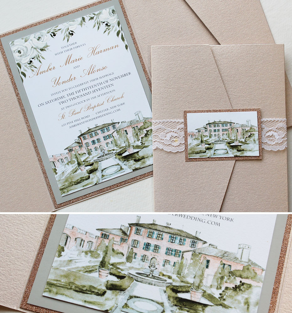 Amber H. - White Rose and Venue Illustration Wedding InvitationMomental ...