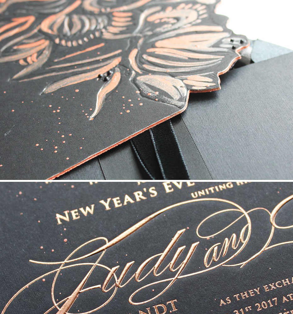 Black and Rose Gold Glam New Year's Eve Wedding