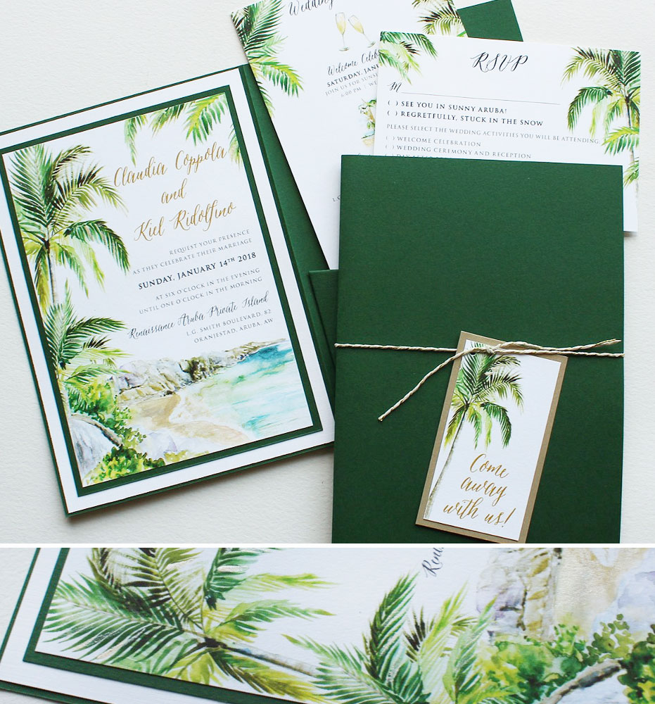 Tropical Wedding Invitation Palm Leaves Invitation Hawaii Wedding Invitation Destination Wedding Invitation