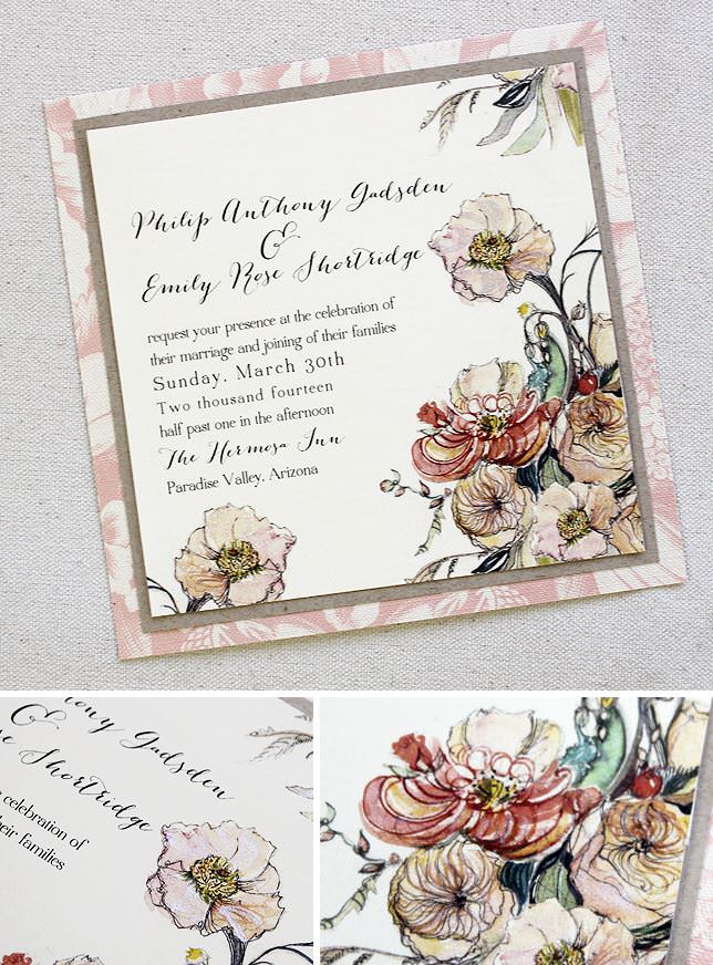Pink and Ivory Floral Wedding  Invitations