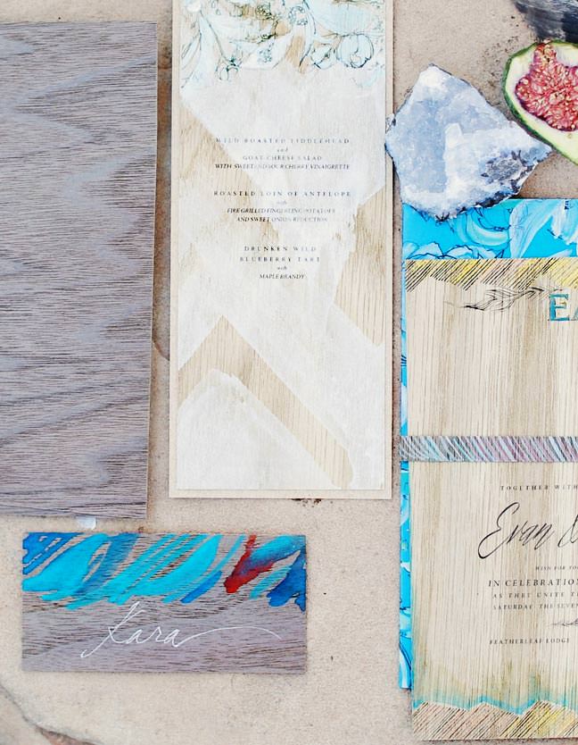 watercolor on wood wedding invitations