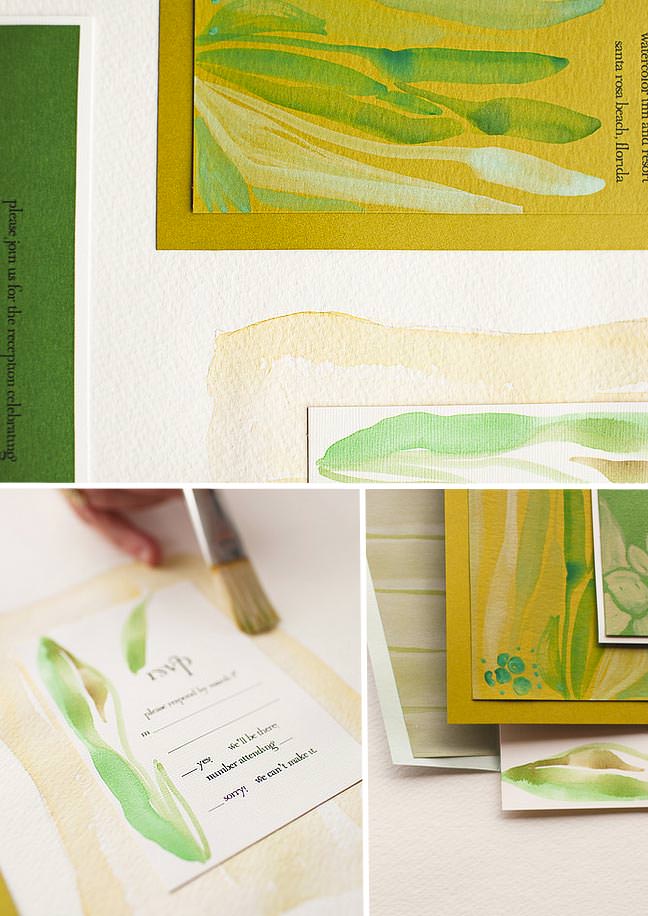green leaf wedding invitations