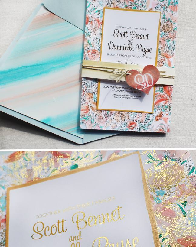 Foil and Watercolor Wedding Invitations