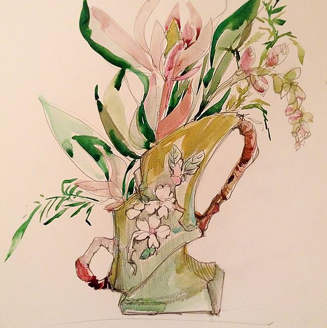 Green Roseville Pottery Watercolor