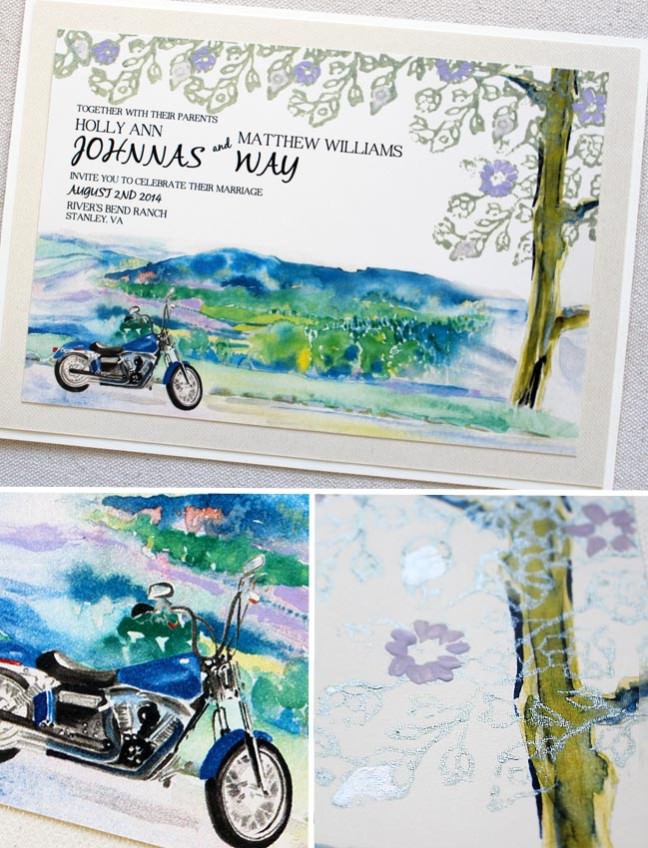 Tree and Motorcycle Wedding Invitations
