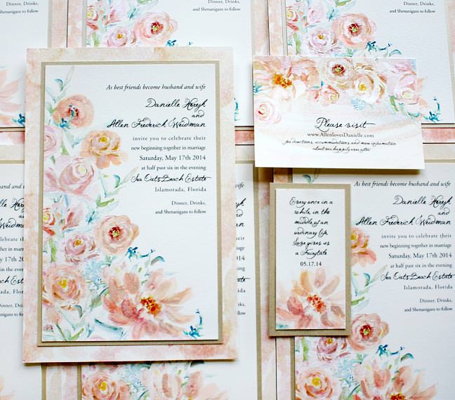 Peach Peony Watercolor Wedding Invitations