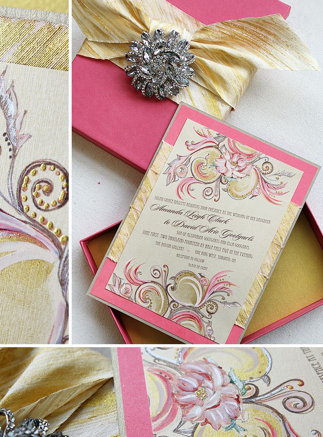 Pink and Gold Versailles Swirl Wedding Invitations