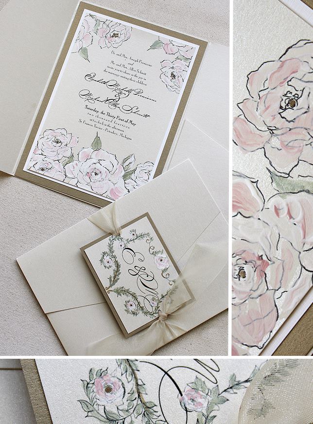 Pink and White Rose Wedding Invitations