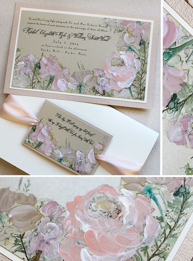 Peach and Pink Bouquet Wedding Invitations