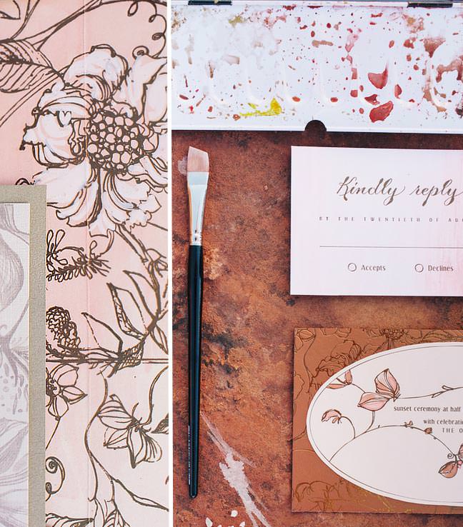 Rose Gold Foil and Watercolor Wedding Invitations