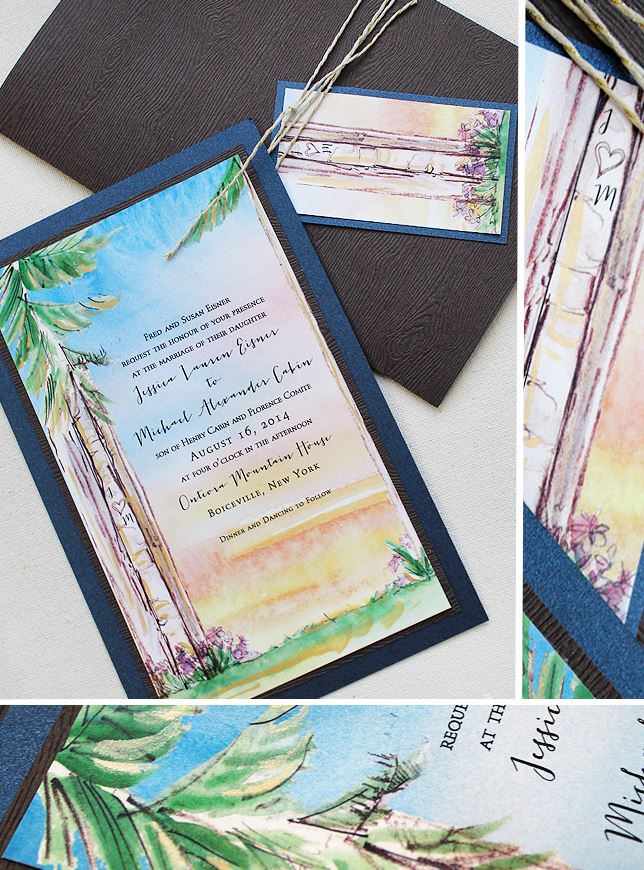 Watercolor Pine Tree Wedding Invitations