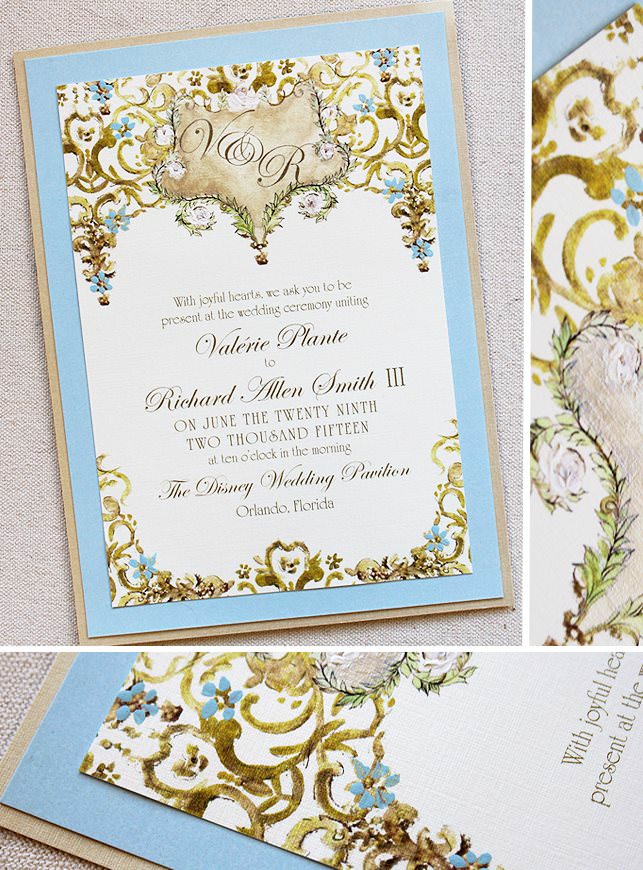 Gold Frame Monogram Wedding Invitations