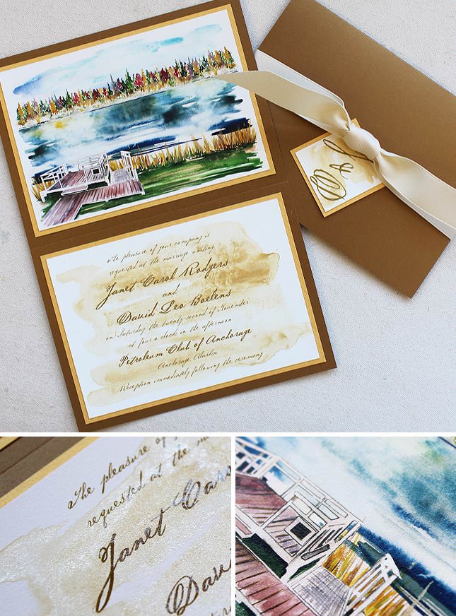Custom Watercolor Landscape Wedding Invitation