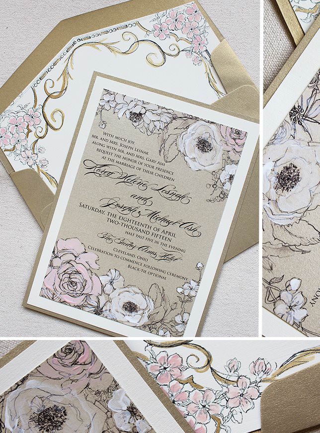 Pink and White Floral Wedding Invitations