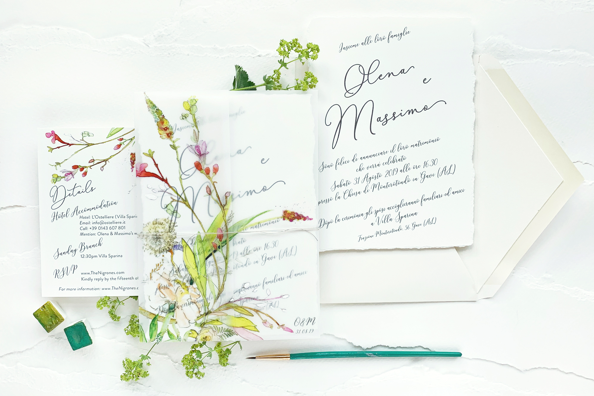 Botanical Watercolor Vellum Wedding Invitations