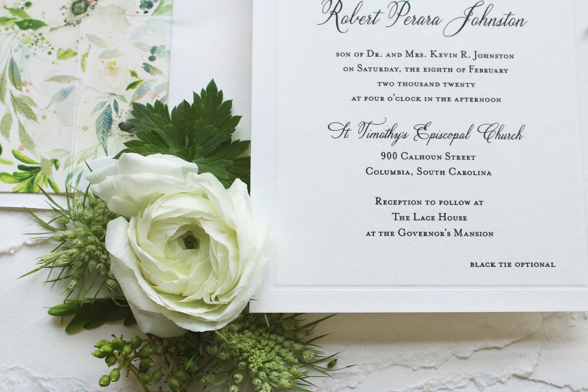 Classic Letterpress Anemone Southern Wedding Invitations