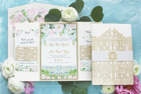 Hand Painted Pastel Floral Greenbrier Wedding Invitations