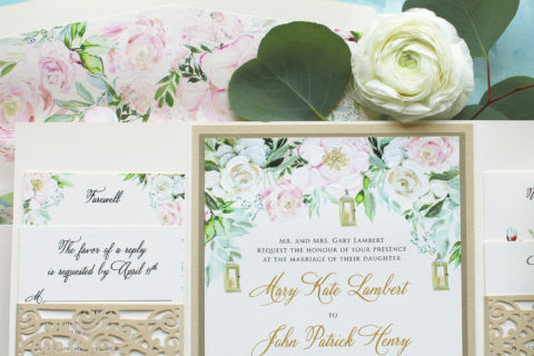 Hand Painted Roses and Peonies Wedding Invites