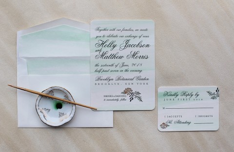 Soft Green Watercolor Wedding Invitations