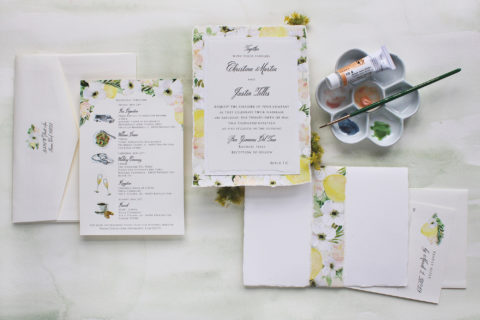 Lemon and Floral Pattern Ravello Wedding Invitations