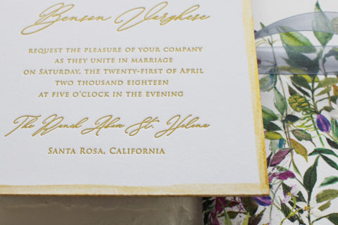 Modern Letterpress and Botanical Wine Country Wedding Invitations