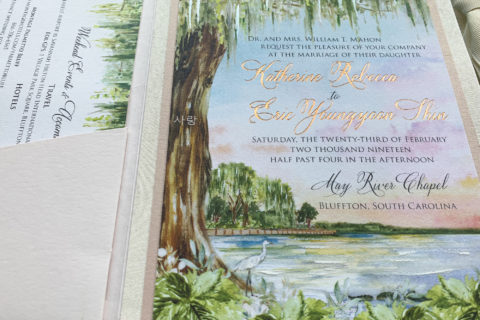 Low Country Watercolor South Carolina Landscape Wedding Invitations