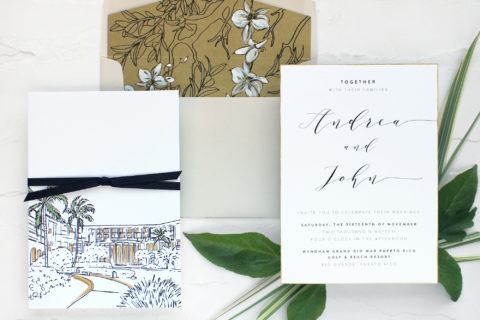 Modern Tropical Orchid Wedding Invitations