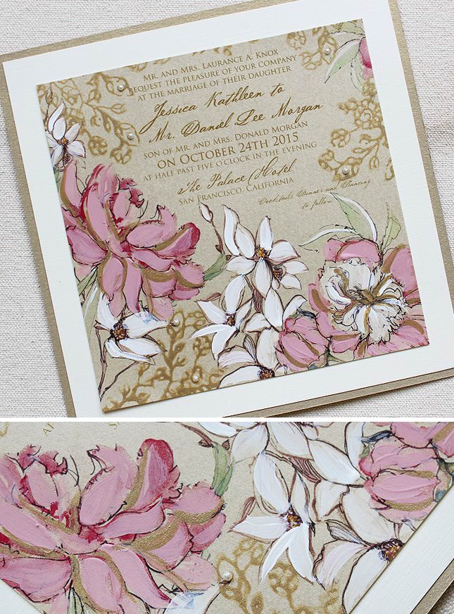 Pink and White Floral Wedding Invitations