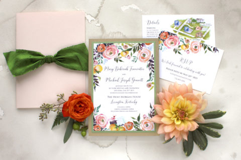 Watercolor Fruit and Floral Wedding Invitations