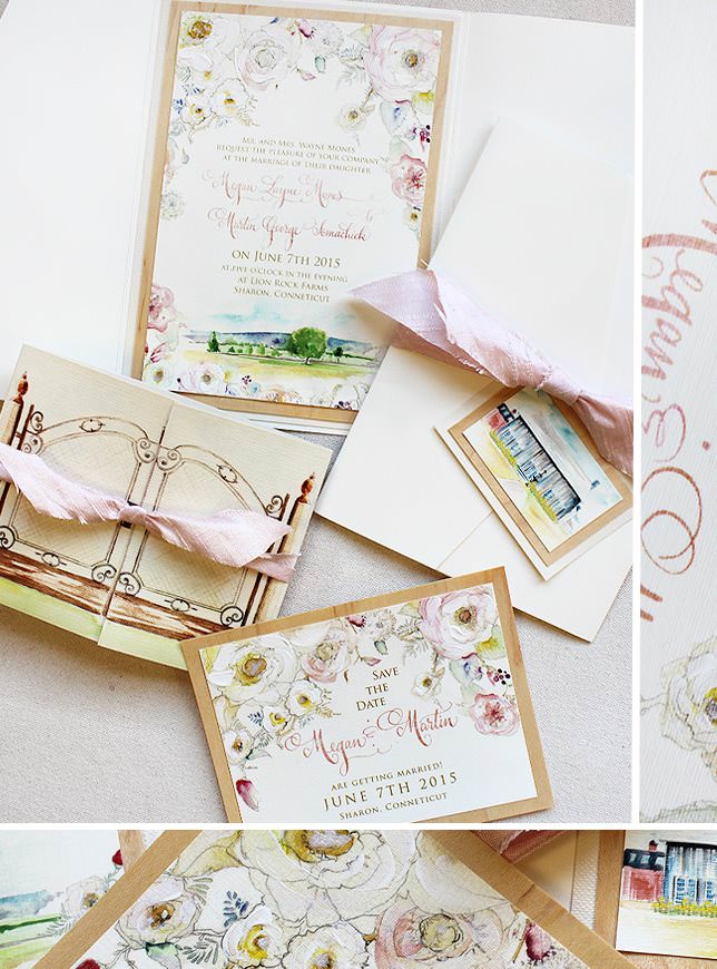 Watercolor Floral and Landscape Wedding Invitations
