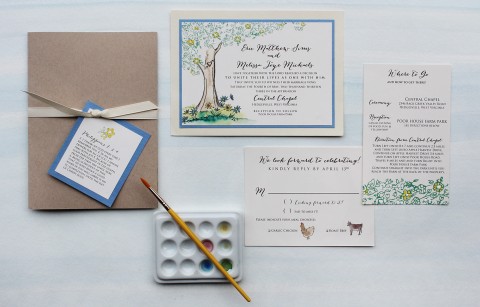Whimsical Watercolor Tree Wedding Invitation