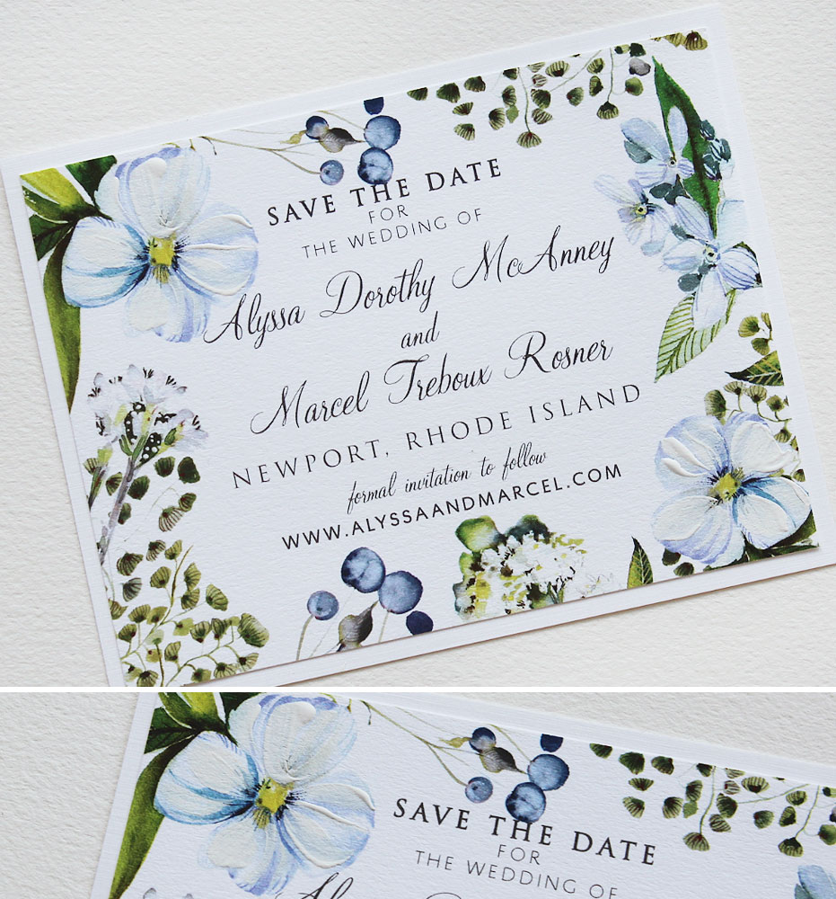 Blue Watercolor Floral Wedding Save the Date