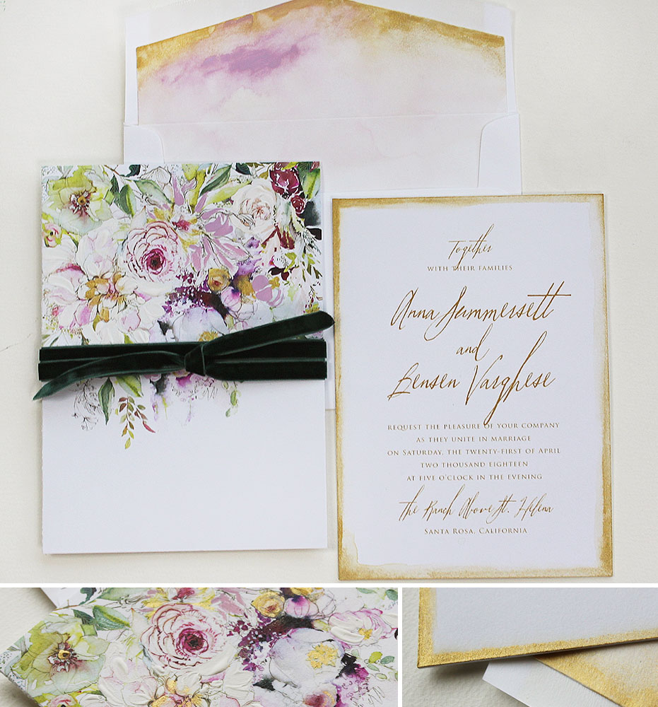 Hand Painted Floral Pattern Wedding Invitations
