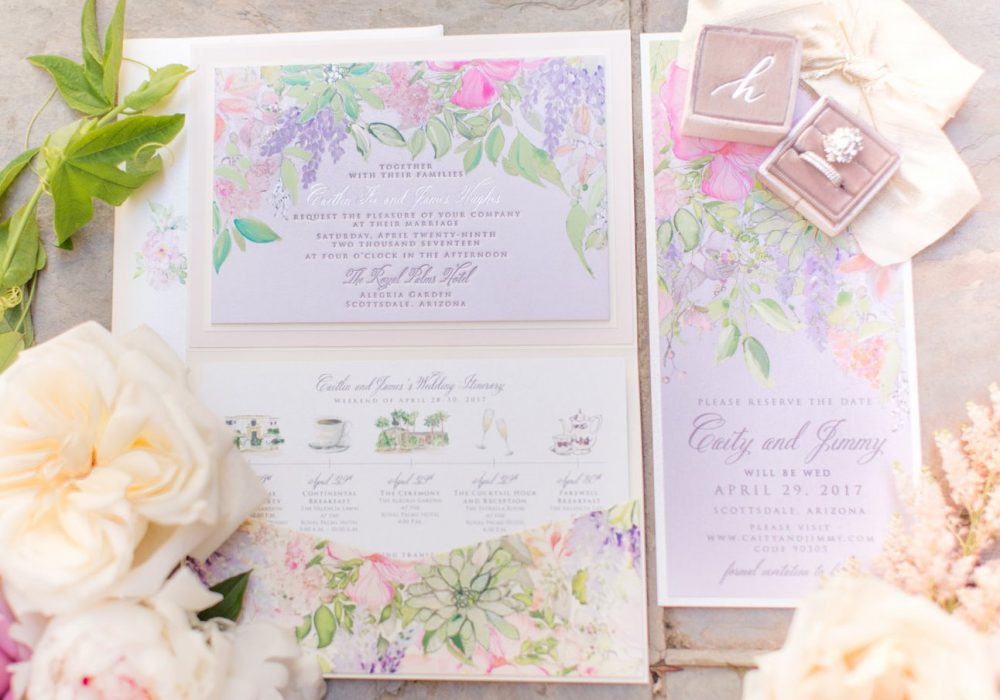 Hand Painted Succulent and Floral Wedding Stationery