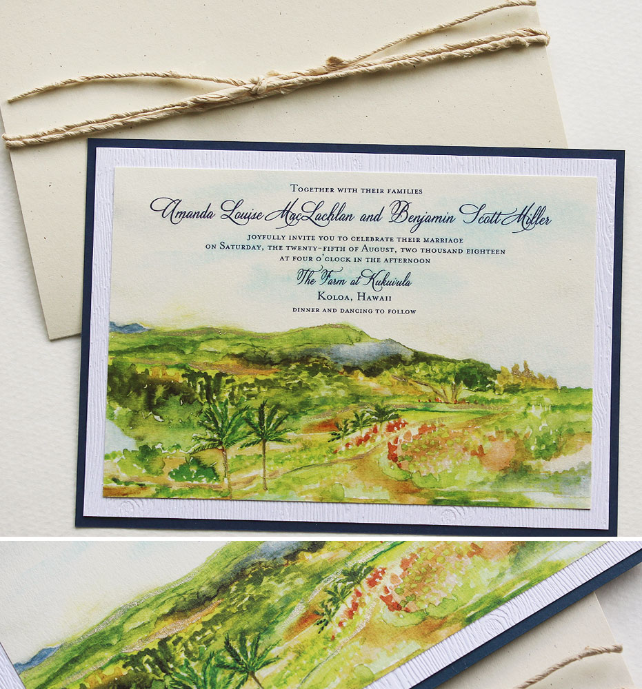 Watercolor Hawaii Landscape Destination Wedding Invitation