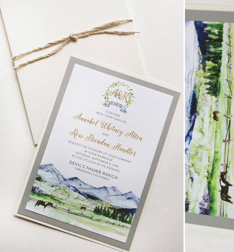 New York Appalachian Invitation Green Rolling Hills The Catskills Mountains 2pg Grand Livret Booklet Wedding Invitation with A8 Envelope
