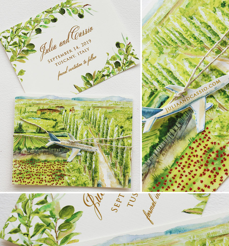 Watercolor Tuscany Wedding Save the Dates