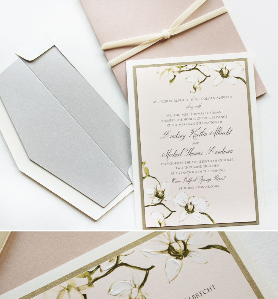 Hand Painted White Orchid Wedding Invitation