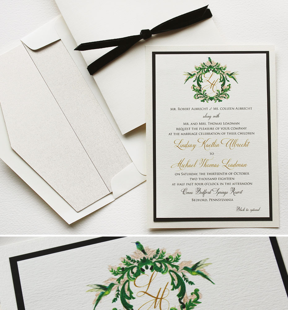 Watercolor Monogram Wedding Invitation