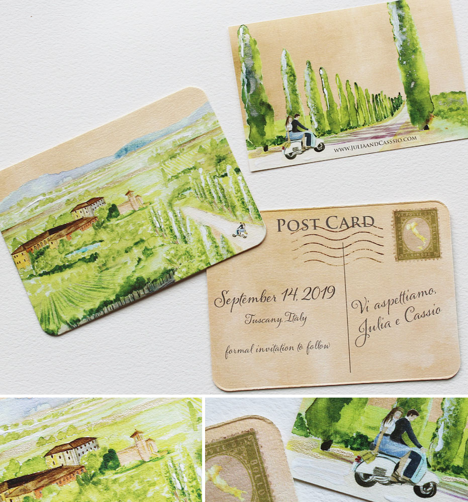 Watercolor Landscape Italy Wedding Stationery