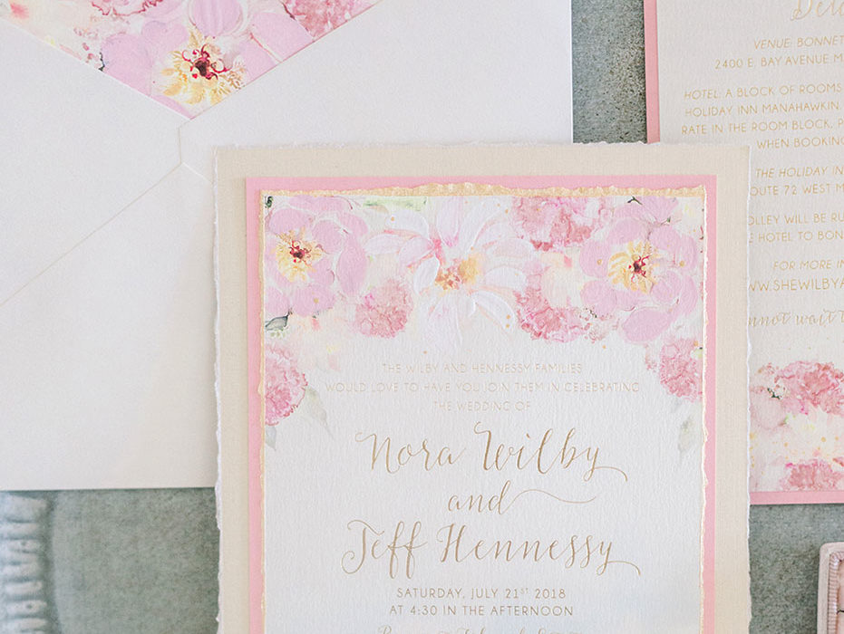 Hand Painted Pink Floral Wedding Invitations