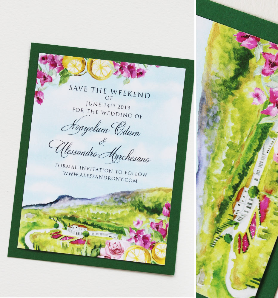 Watercolor Landscape Wedding Save the Date