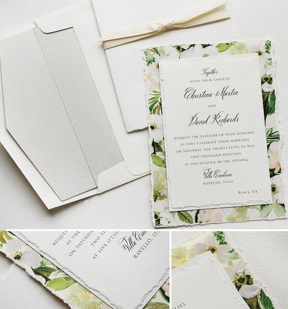 White Floral Italy Wedding Invitations