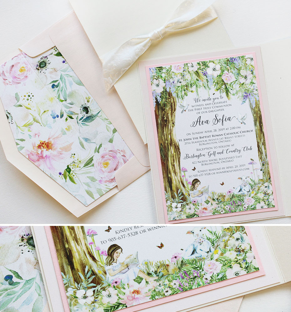 Watercolor Illustrated First Communion Invitations
