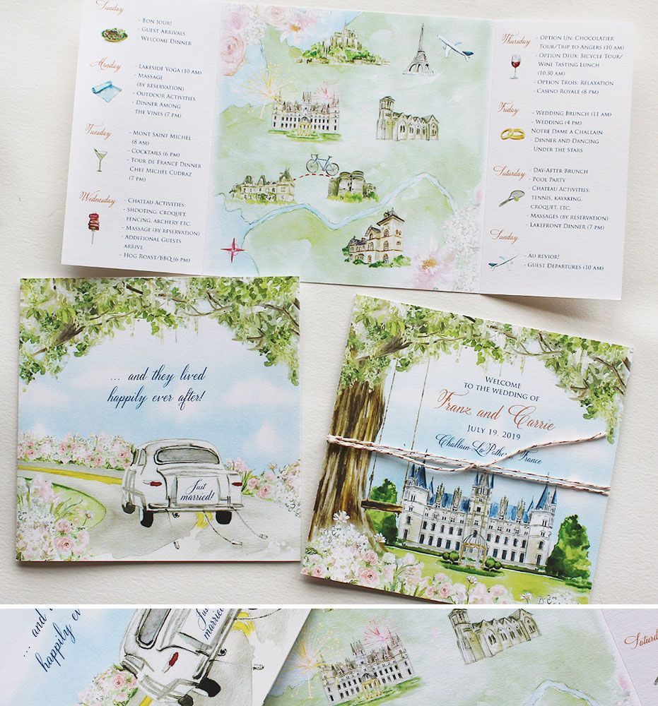 Watercolor France Map Wedding Itinerary