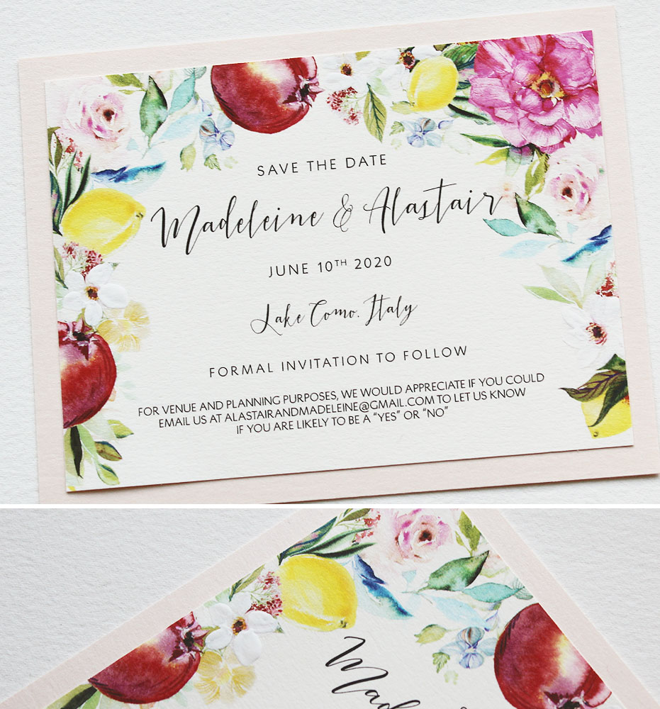 Floral and Lemon Wedding Save the Dates