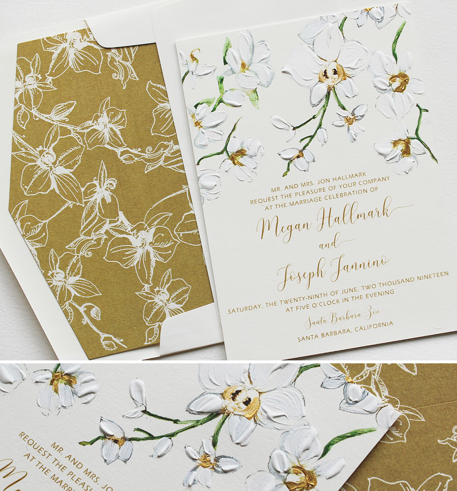 Hand Painted White Orchid Wedding Invitations