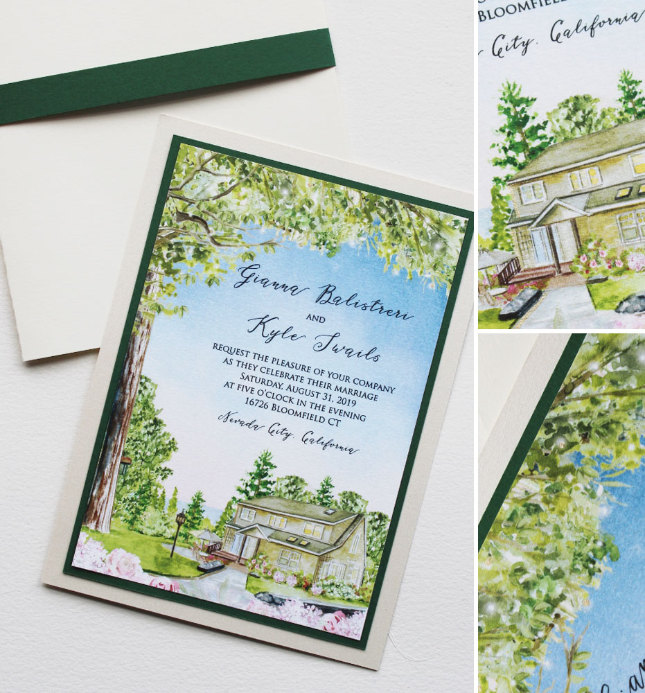 Rustic Watercolor Tree Wedding Invitations